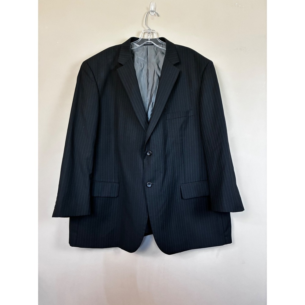 Pronto Uomo Mens 48S‎ Suit Jacket Blazer Black Blue Pinstripe 100% Wool 2 Button
